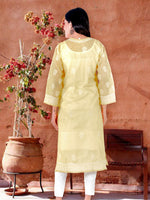 Load image into Gallery viewer, Seva Chikan Hand Embroidered Yellow Cotton Lucknowi Chikan Kurti SCL1224