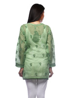 Load image into Gallery viewer, Seva Chikan Hand Embroidered Dark Green Cotton Lucknowi Chikan Short Top-SCL0175