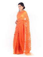 Load image into Gallery viewer, Seva Chikan Hand Embroidered Dark Orange Georgette Lucknowi Saree-SCL1180