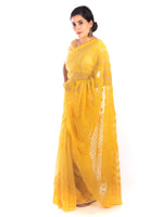 Load image into Gallery viewer, Seva Chikan Hand Embroidered Yellow Georgette Lucknowi Saree-SCL1182