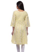 Load image into Gallery viewer, Seva Chikan Hand Embroidered Yellow Cotton Lucknowi Chikankari Anarkali-SCL0353
