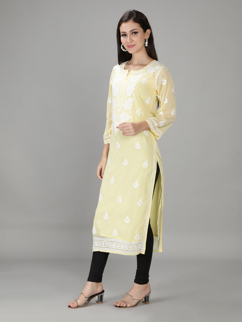Seva Chikan Hand Embroidered Georgette Lucknowi Chikan Kurti With Slip