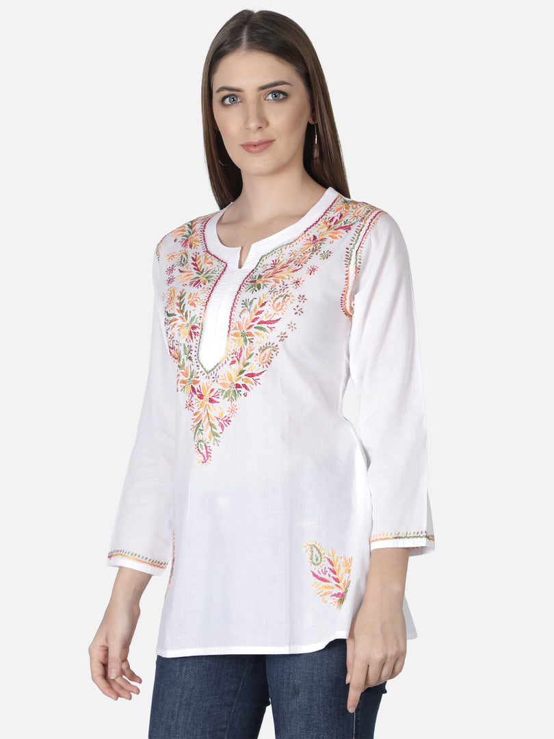 Seva Chikan Hand Embroidered Cotton Lucknowi Chikan Short Top