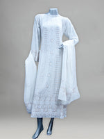 Load image into Gallery viewer, Seva Chikan Hand Embroidered White Pure Georgette Semi-Stitched Anarkali & Dupatta With Gotta Patti & Mukaish Work-SCL0880