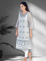 Load image into Gallery viewer, Seva Chikan Hand Embroidered Grey Cotton Lucknowi Chikan Kurti SCL1207