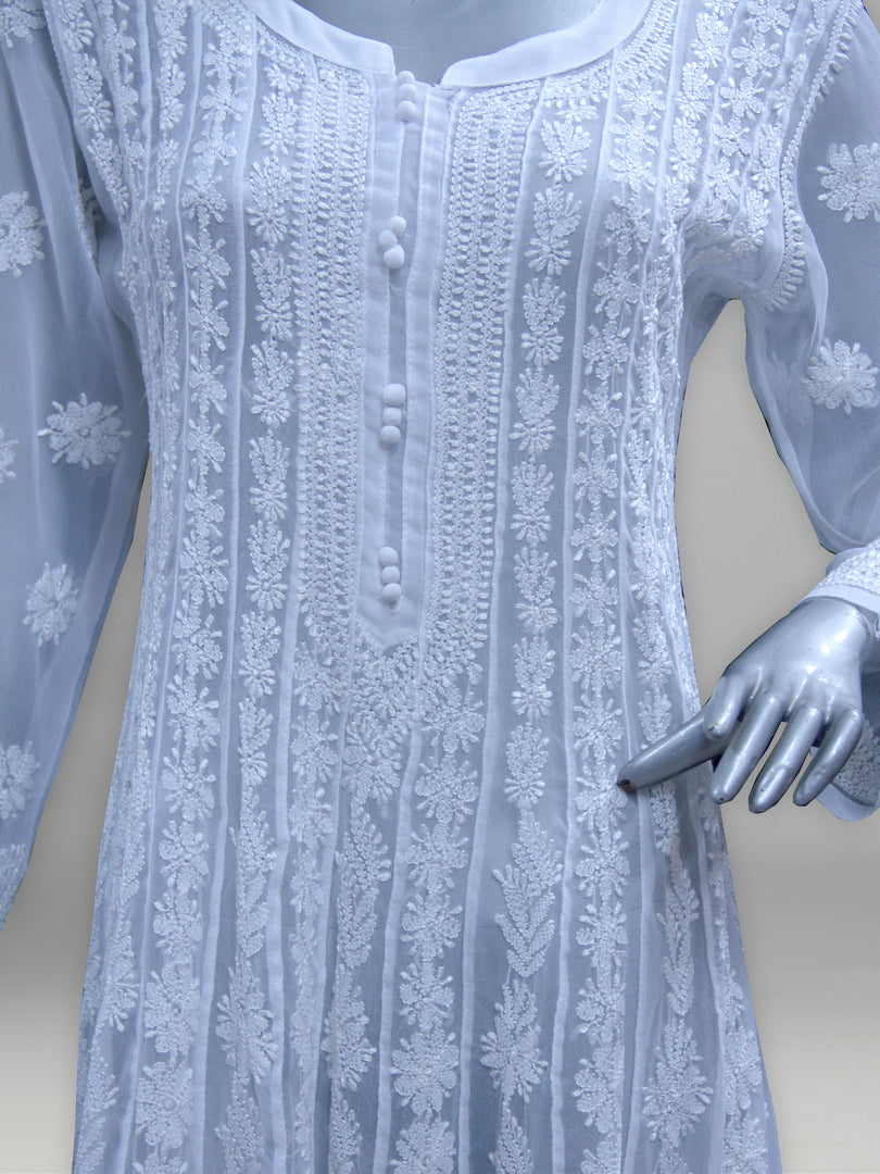 Seva Chikan Hand Embroidered White Georgette Lucknowi Chikankari Anarkali-SCL0875