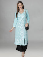 Load image into Gallery viewer, Seva Chikan Hand Embroidered Red Cotton Chikankari Angarkha Style Kurta