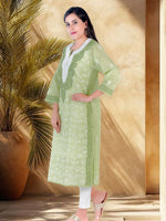 Load image into Gallery viewer, Seva Chikan Hand Embroidered Green Cotton Lucknowi Chikan Kurti SCL1231