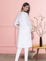Load image into Gallery viewer, Seva Chikan Hand Embroidered White Cotton Lucknowi Chikan Kurti SCL1044