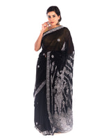 Load image into Gallery viewer, Seva Chikan Hand Embroidered Black Georgette Lucknowi Saree-SCL1762