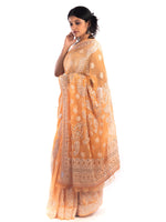 Load image into Gallery viewer, Seva Chikan Hand Embroidered Orange Georgette Lucknowi Saree With Gotta Patti Work-SCL1763