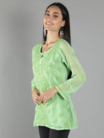 Load image into Gallery viewer, Seva Chikan Hand Embroidered  Georgette Lucknowi Chikan Top With Slip