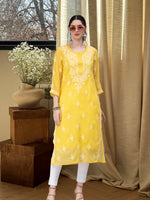 Load image into Gallery viewer, Seva Chikan Hand Embroidered Georgette Chikankari Kurta With Matching Slip