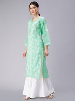 Load image into Gallery viewer, Seva Chikan Hand Embroidered Terivoil Cotton Lucknowi Chikan Kurti
