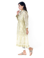 Load image into Gallery viewer, Seva Chikan Hand Embroidered Lemon Cotton Lucknowi Chikankari Anarkali-SCL1367