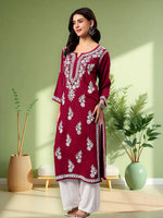 Load image into Gallery viewer, Seva Chikan Hand Embroidered Lucknowi Chikankari Purple Rayon Kurta SCL4508