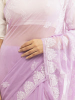 Load image into Gallery viewer, Seva Chikan Hand Embroidered Violet Georgette Lucknowi Saree-SCL1988