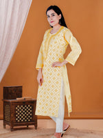 Load image into Gallery viewer, Seva Chikan Hand Embroidered Yellow Cotton Lucknowi Chikan Kurti SCL1219