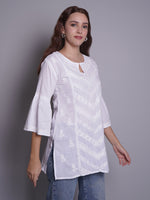 Load image into Gallery viewer, Seva Chikan Hand Embroidered White Cotton Lucknowi Chikan Top-SCL9235