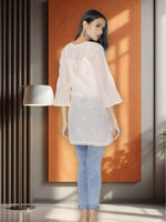 Load image into Gallery viewer, Seva Chikan Hand Embroidered Beige Cotton Lucknowi Chikan Short Kurti SCL1056