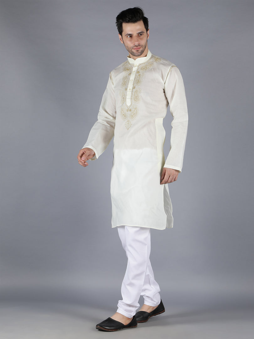 Seva Chikan Hand Embroidered  Lucknowi Chikan Mens Kurta