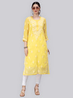 Load image into Gallery viewer, Seva Chikan Hand Embroidered Georgette Chikankari Kurta With Matching Slip