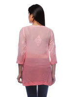 Load image into Gallery viewer, Seva Chikan Hand Embroidered Peach Viscose Georgette Lucknowi Chikankari Short Top-SCL0509