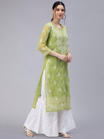 Load image into Gallery viewer, Seva Chikan Hand Embroidered Georgette Chikankari Kurta With Matching Slip