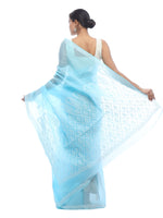 Load image into Gallery viewer, Seva Chikan Hand Embroidered Blue Cotton Lucknowi Saree-SCL2320