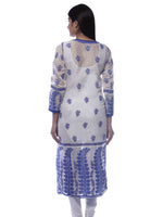 Load image into Gallery viewer, Seva Chikan Hand Embroidered White Chanderi Silk Lucknowi Chikan Kurti-SCL0248