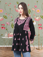 Load image into Gallery viewer, Seva Chikan Hand Embroidered Black Cotton Lucknowi Chikankari Top