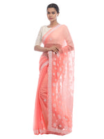 Load image into Gallery viewer, Seva Chikan Hand Embroidered Peach Georgette Lucknowi Chikan Saree-SCL2336