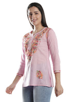 Load image into Gallery viewer, Seva Chikan Hand Embroidered Cotton Lucknowi Chikan Short Top