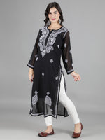 Load image into Gallery viewer, Seva Chikan Hand Embroidered  Georgette Lucknowi Chikankari kurta with Slip