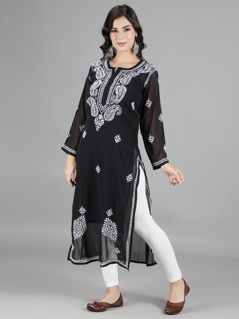 Seva Chikan Hand Embroidered  Georgette Lucknowi Chikankari kurta with Slip