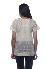 Load image into Gallery viewer, Seva Chikan Hand Embroidered Lemon Cotton Lucknowi Chikankari Short Top- SCL0157