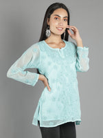 Load image into Gallery viewer, Seva Chikan Hand Embroidered  Georgette Lucknowi Chikan Top With Slip