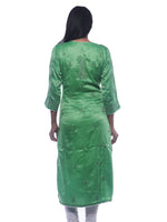 Load image into Gallery viewer, Seva Chikan Hand Embroidered Dark Green Silk Lucknowi Chikan Kurti-SCL0279