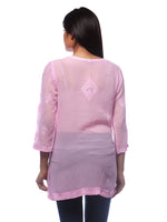 Load image into Gallery viewer, Seva Chikan Hand Embroidered Pink Viscose Georgette Lucknowi Chikankari Short Top-SCL0511