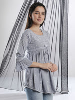 Load image into Gallery viewer, Seva Chikan Hand Embroidered Cotton Lucknowi Chikan Short Top