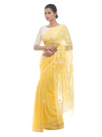 Load image into Gallery viewer, Seva Chikan Hand Embroidered Yellow Georgette Lucknowi Saree-SCL2460