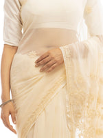 Load image into Gallery viewer, Seva Chikan Hand Embroidered Beige Georgette Lucknowi Saree-SCL1958