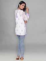 Load image into Gallery viewer, Seva Chikan Hand Embroidered White Cotton Lucknowi Chikankari Short Kurti-SCL0998
