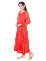 Load image into Gallery viewer, Seva Chikan Hand Embroidered Red Cotton Lucknowi Chikankari Anarkali-SCL1355