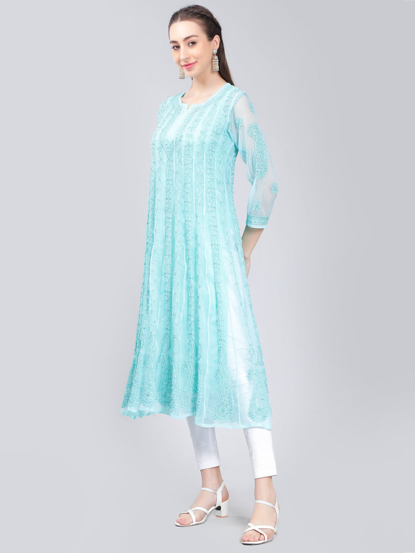Seva Chikan Hand Embroidered Georgette Lucknowi Chikankari Anarkali