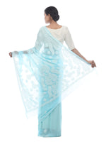 Load image into Gallery viewer, Seva Chikan Hand Embroidered Blue Georgette Lucknowi Saree-SCL2340