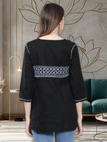 Load image into Gallery viewer, Seva Chikan Hand Embroidered Black Cotton Lucknowi Chikankari Top