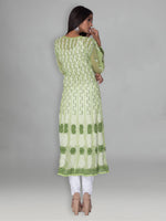 Load image into Gallery viewer, Seva Chikan Hand Embroidered Green Faux Georgette Lucknowi Chikankari Anarkali Kurta-SCL0957