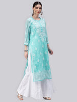 Load image into Gallery viewer, Seva Chikan Hand Embroidered Georgette Chikankari Kurta With Matching Slip