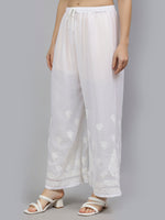 Load image into Gallery viewer, Seva Chikan Hand Embroidered White Georgette Lucknawi Chikankari Palazzo-SCL11020